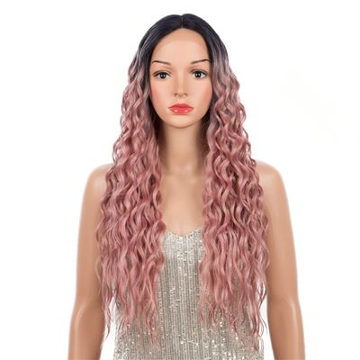 Lace Front Wig, Body Wave Synthetic Wig, Ombre Blonde/Black/Purple, Loose Curly Wave, Heat-Resistant, C, 30 Inch