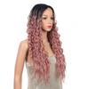Lace Front Wig, Body Wave Synthetic Wig, Ombre Blonde/Black/Purple, Loose Curly Wave, Heat-Resistant, C, 30 Inch view 3