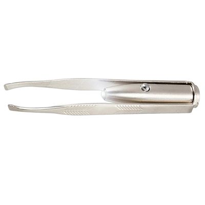 Compact Stainless Steel Eyebrow Tweezers with LED Light