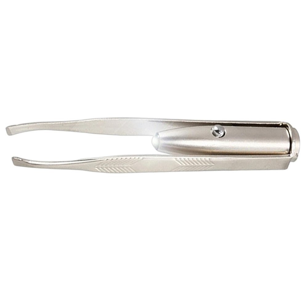 Compact Stainless Steel Eyebrow Tweezers with LED Light