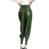 Olive Green Sexy Latex Jogger Pants with Buttons and Decorative Details view 2