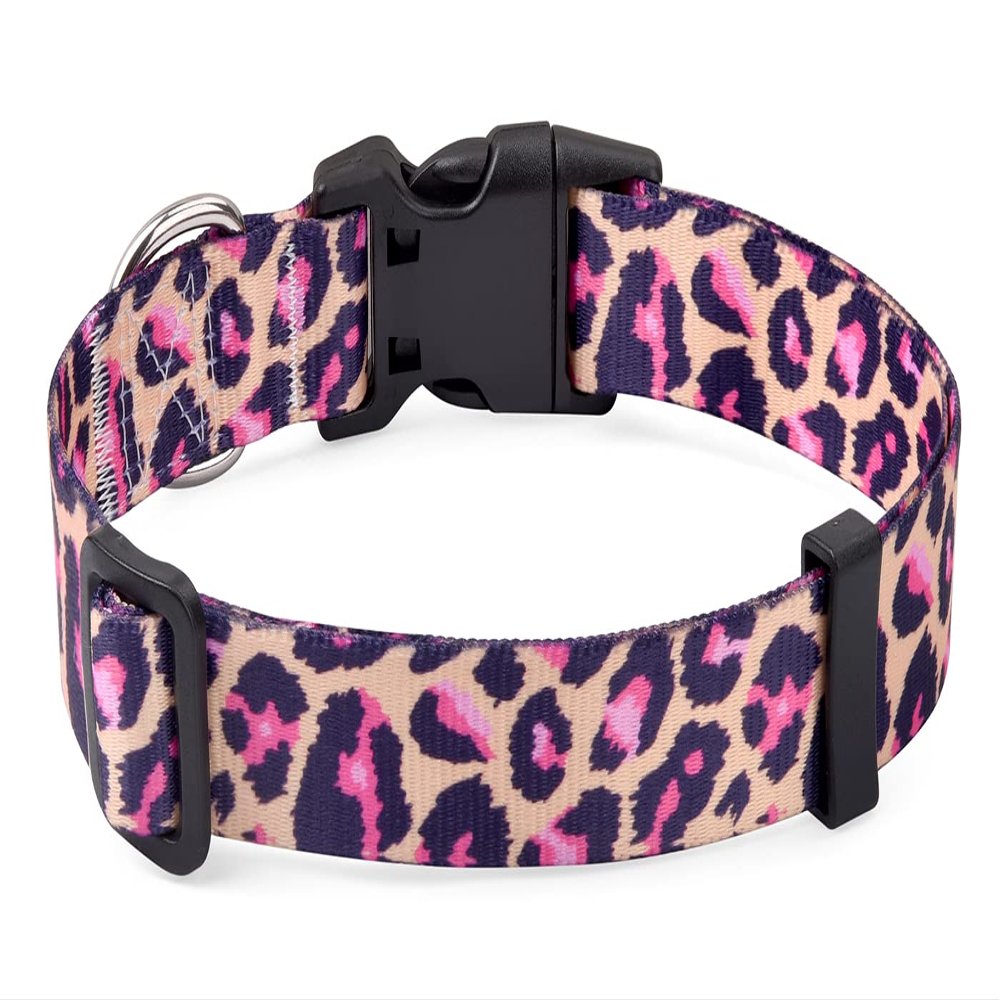 Mihqy Adjustable Dog Collar, Soft Bohemian Floral Geometric Design, Pink Leopard, XS