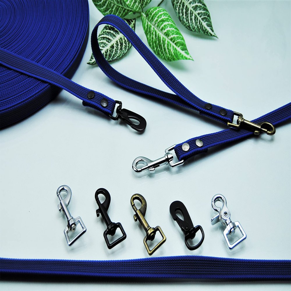 Rubberized Leash, Royal Blue, 20 mm x 2 m, with Loop, Black Carabiner