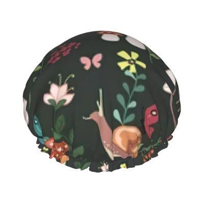 Mushroom, Snail & Butterfly Pattern Reusable Shower Cap