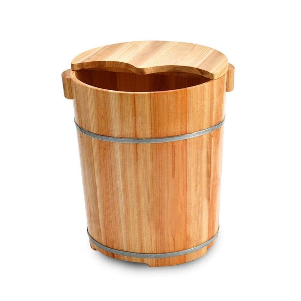 FLBT Natural Fir Wood Foot Bath Bucket with Lid