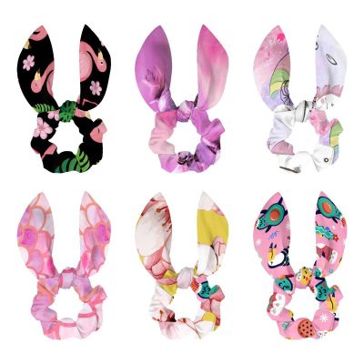 Elastic Hair Ties with Dinosaur Pattern, Dog, Bunny Ear, Bow, Knot, Velvet, 6-Pack
