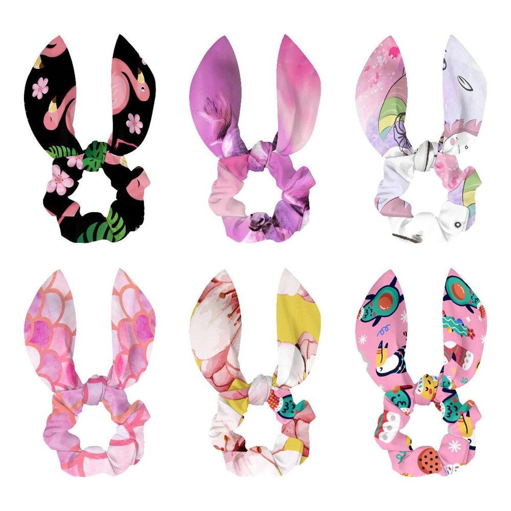 Elastic Hair Ties with Dinosaur Pattern, Dog, Bunny Ear, Bow, Knot, Velvet, 6-Pack
