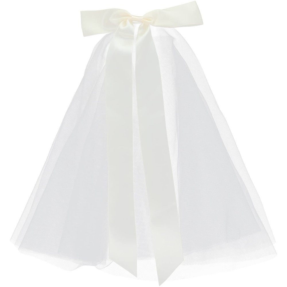 Short White Bridal Veil with Bow for Weddings and Celebrations
