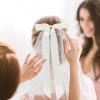 Short White Bridal Veil with Bow for Weddings and Celebrations view 3