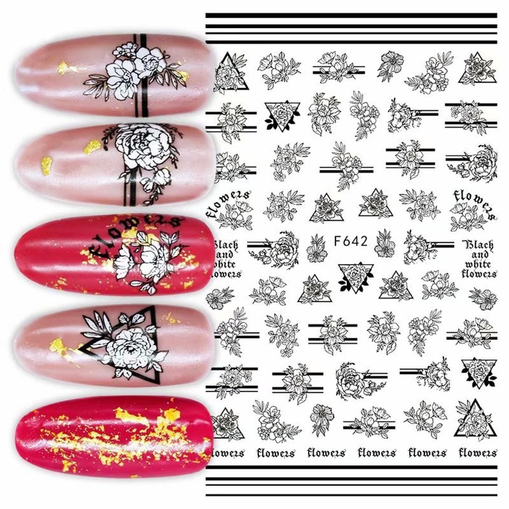 Geometric Black and White Nail Art Stickers, F642