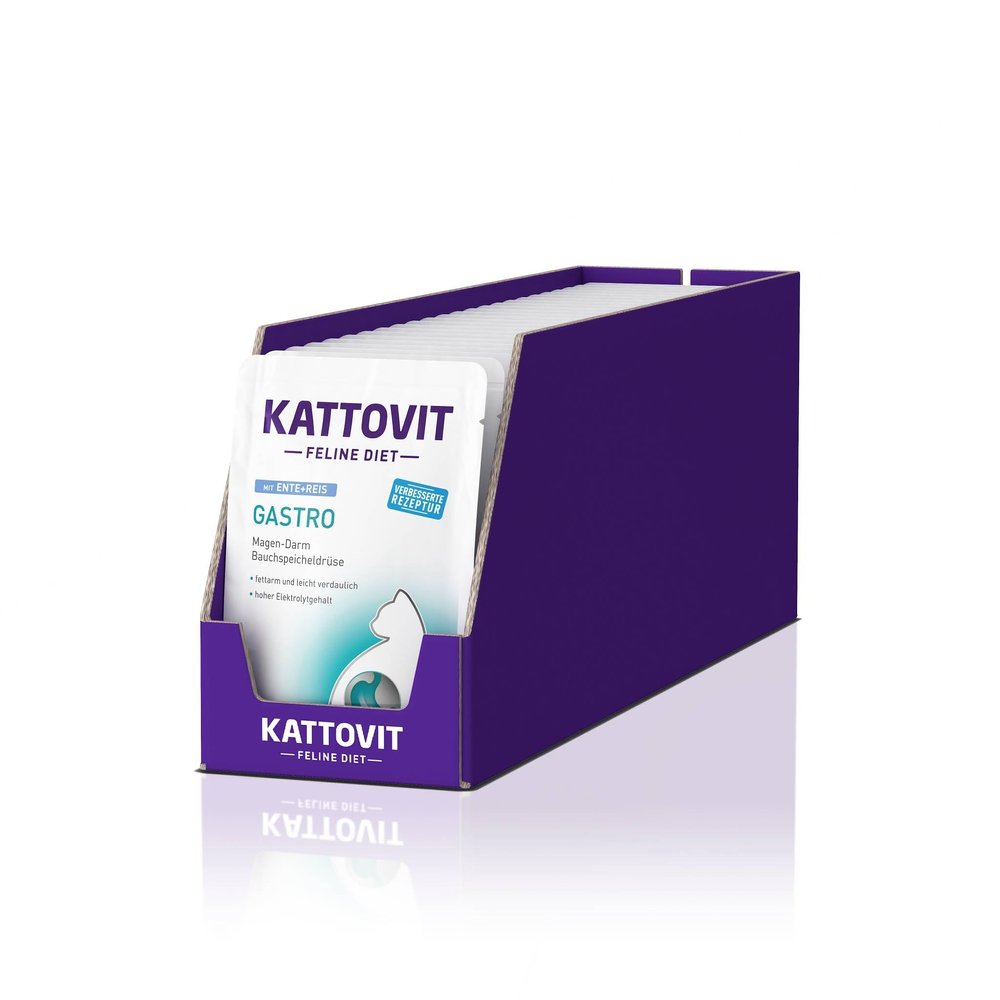 KATTOVIT Gastro Wet Food for Cats, Complete Dietetic Food for Adult Cats, Duck with Rice, 24 x 85 g