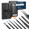 NEUMANN Blackhead Remover Set, Stainless Steel, with Loops, Tweezers and Lancet [Black] view 1