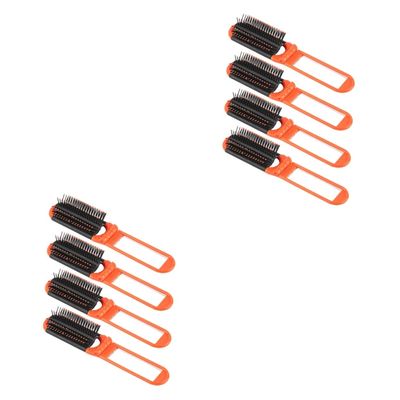 Healeved 8-Piece Portable Folding Comb Set with Mirror, Massage Comb for Curly Hair, Compact Folding Brush, Orange