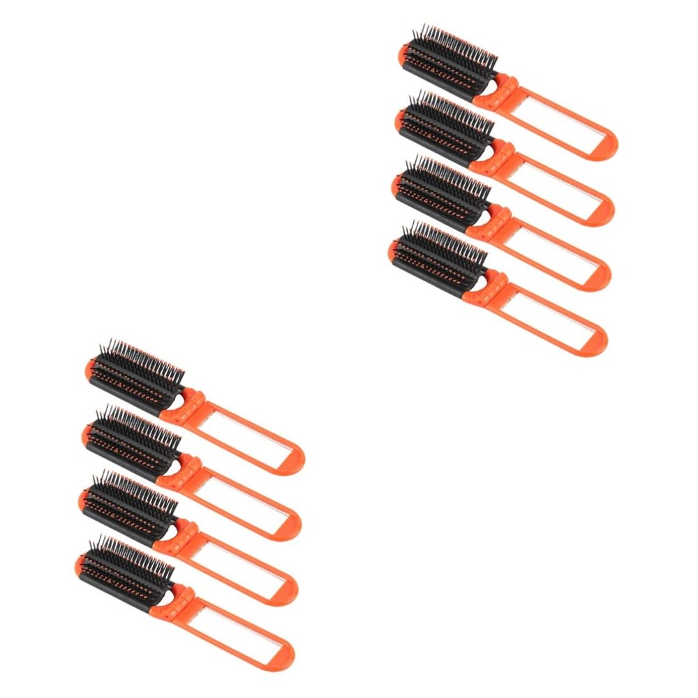 Healeved 8-Piece Portable Folding Comb Set with Mirror, Massage Comb for Curly Hair, Compact Folding Brush, Orange