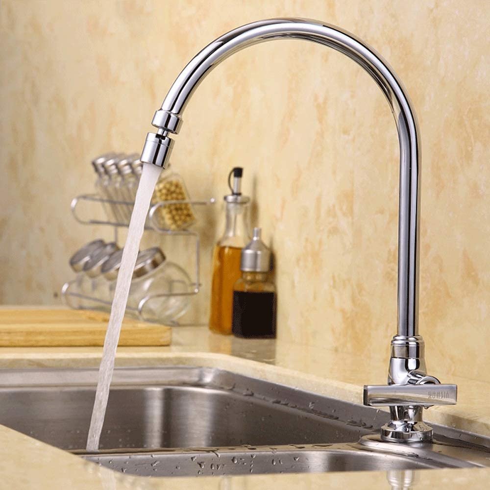 Single-Handle Kitchen Sink Faucet, 360° Swivel Spout, Cold Water
