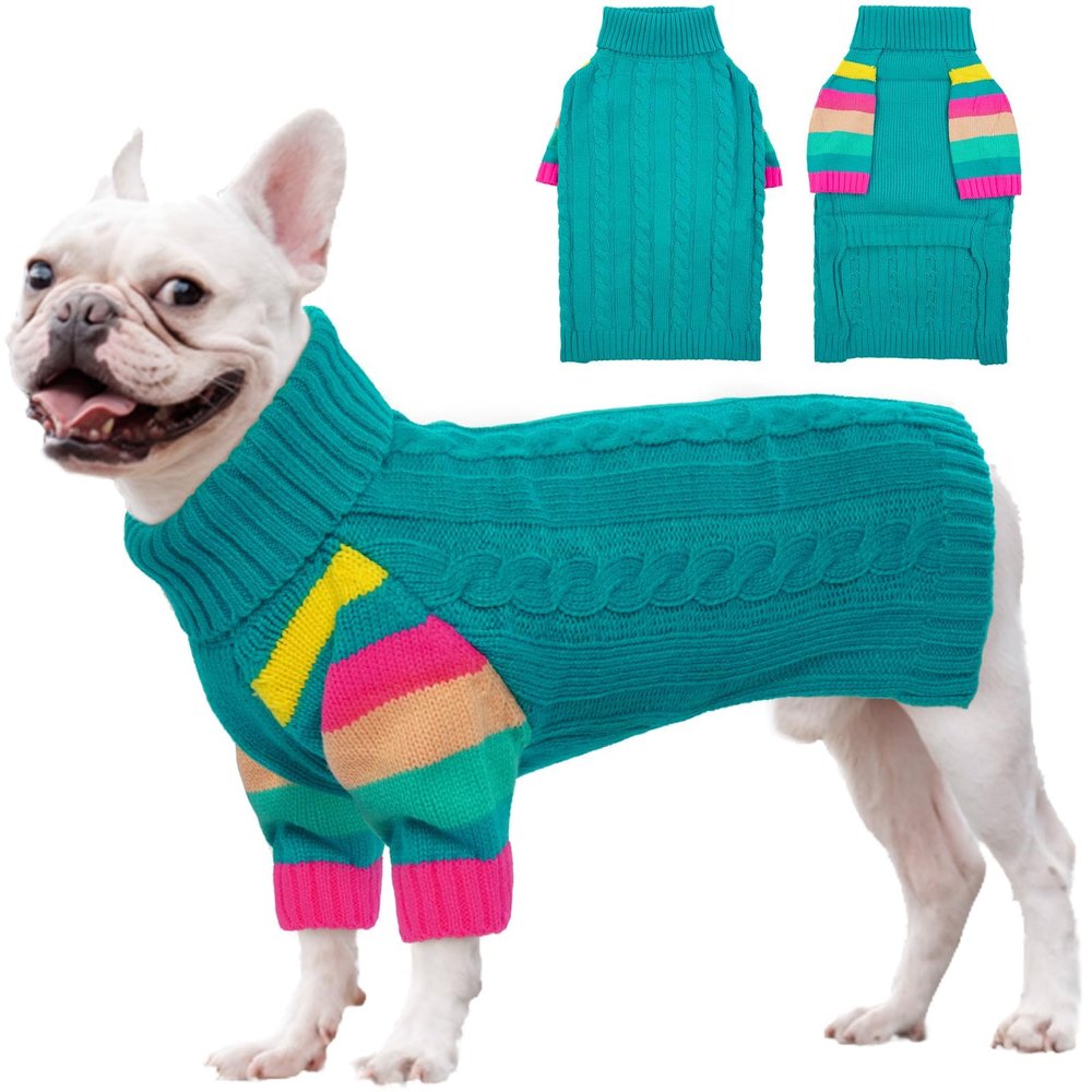 OUOBOB Dog Sweater, Turtleneck Winter Pullover, Green, Size L