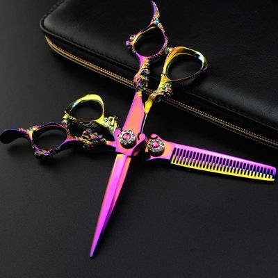 Professional Left-Handed Hairdressing Scissors, Thinning Scissors Set, 7-Inch Flat Cut