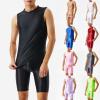 Gefomuofe Men's High-Gloss Wetlook Open Bodysuit, Sleeveless Tank Top, Black view 2
