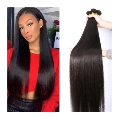 LUCBEI Indian Straight Human Hair Bundles, 8–40 Inches, Unprocessed Virgin Hair Weave, 1 Extension (Remy Hair, 30 Inches)