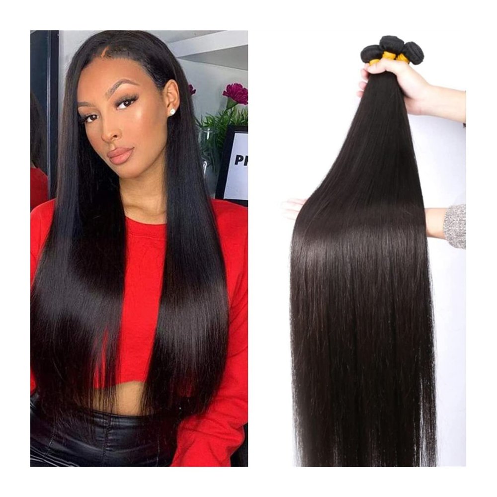 LUCBEI Indian Straight Human Hair Bundles, 8–40 Inches, Unprocessed Virgin Hair Weave, 1 Extension (Remy Hair, 30 Inches)