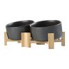 SPUNKYJUNKY 15° Tilted Ceramic Dog Bowls with Wood Stand, 850 ml, 2-Pack, Black view 1