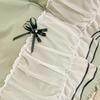 Ihoustriy Girls' 3-Piece Duvet Cover Set with Ruffles and Bow, Light Green, Comforter Not Included view 3