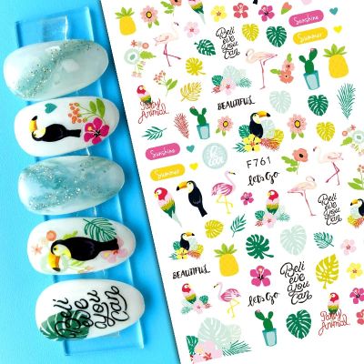 Tropical Palm, Frangipani & Flamingo Nail Art Stickers F761