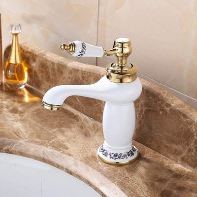 European-Style Copper Bathroom Faucet, White Porcelain Finish, Hot and Cold