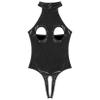 Runhomal Women's Black Wetlook Patent Leather Open-Bust Thong Bodysuit, XXL view 3