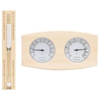 INLIFE 2-in-1 Sauna Hygrothermograph and Hourglass Set, Solid Pine Wood, 0.7 kg