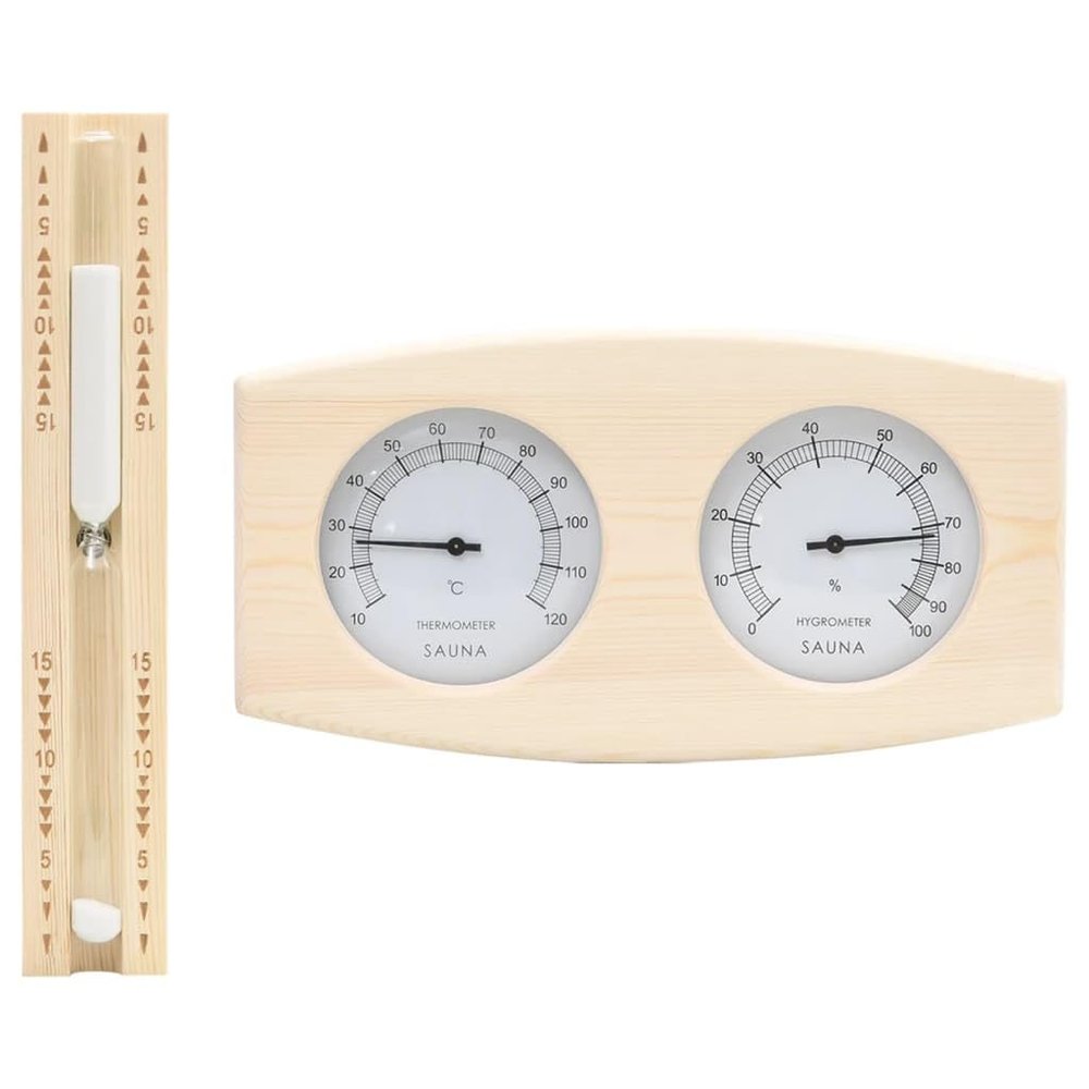 INLIFE 2-in-1 Sauna Hygrothermograph and Hourglass Set, Solid Pine Wood, 0.7 kg