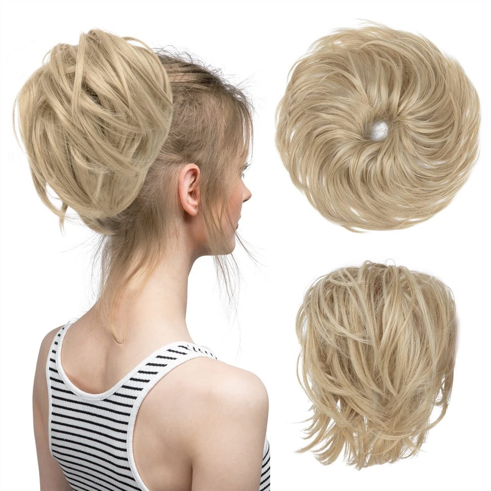 Blonde Synthetic Curly Messy Bun Hairpiece Scrunchie for Women