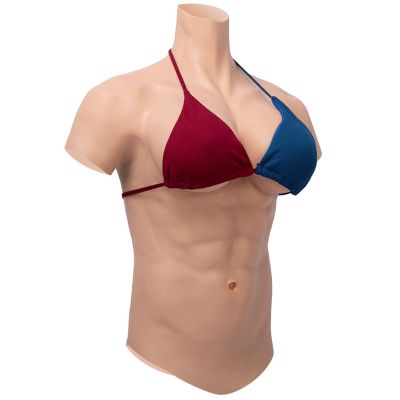 PROPFE Silicone Muscle Bodysuit Breastplate, Male Abdominal Chest Plate, F Cup, Fake Breasts for Cross-Dressers, Cotton/Silicone-Filled