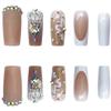 24 Medium-Length Pink and White Press-On Nails with Floral, Rhinestone & Crown Designs view 2