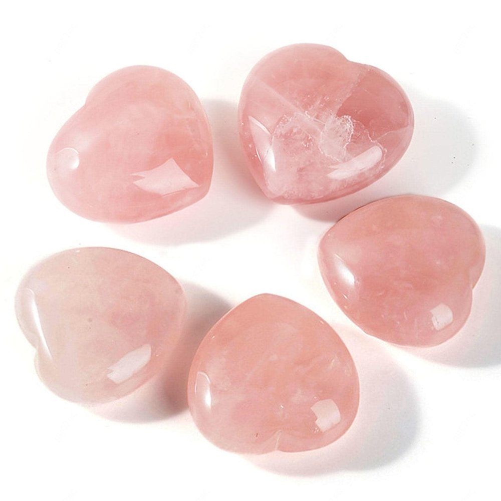 YEDECOR 5-Piece Rose Quartz Heart Crystal Pocket Stones, Polished Natural Healing Crystals, Mini Palm Thumb Love Gemstone Set, Reiki Stone, 80 mm