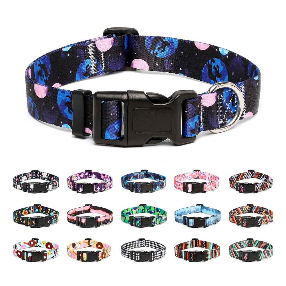 Mercano Adjustable Soft Nylon Dog Collar, Patterned, M, Night Sky