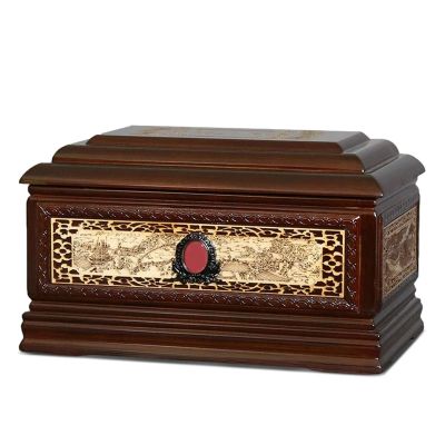 HHUARI Large Wooden Urn, Forever Together Souls Urn for Adult Human Ashes, Hand-Carved Solid Wood Urn Box