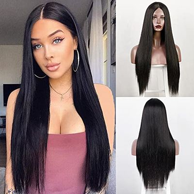LUCBEI 26-Inch Long Straight Pink Synthetic Wig for Women