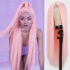 LUCBEI 26-Inch Long Straight Pink Synthetic Wig for Women view 3