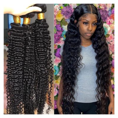 Deep Wave Remy Brazilian Human Hair Weft Bundles, 32 in
