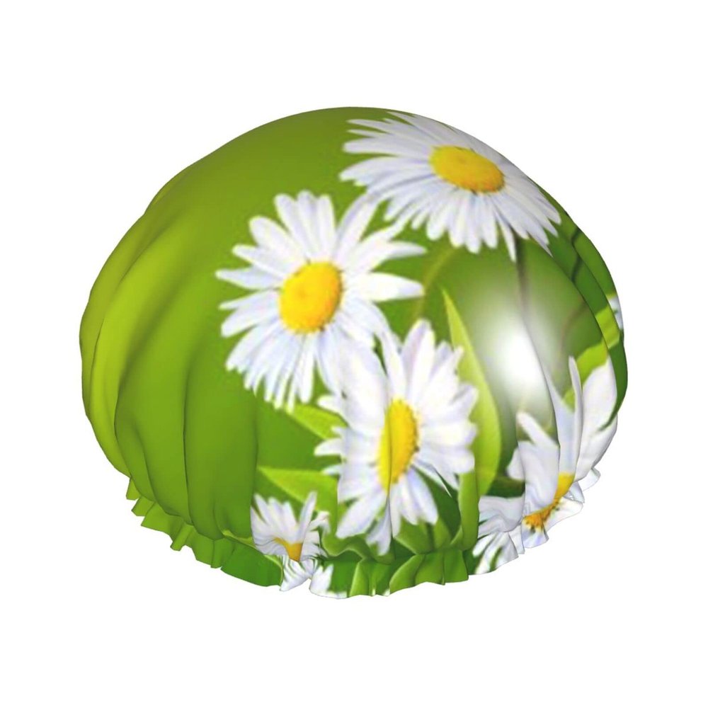 Daisy-Print Double-Layer Shower Cap for Women