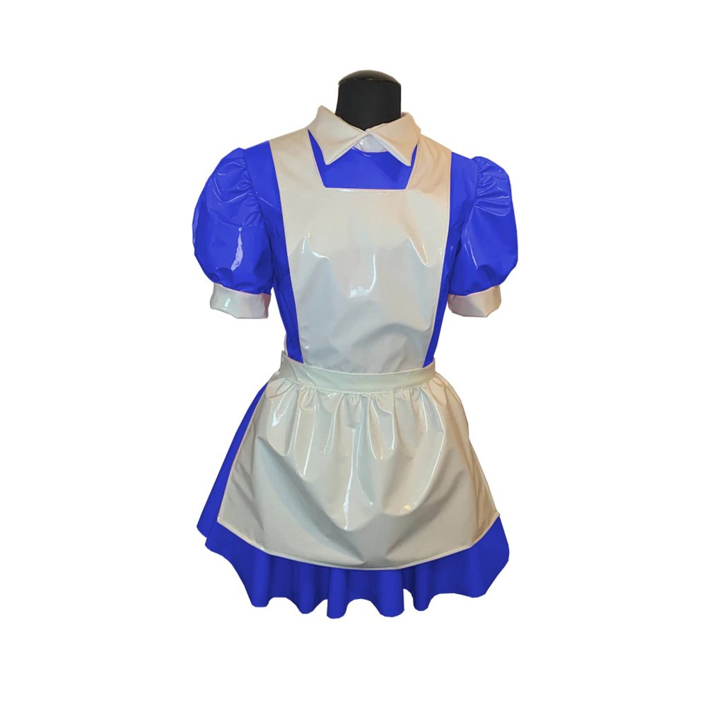 Men's Costume Dress with Sleeves, Wetlook Latex, Flared, Royal Blue, 6XL