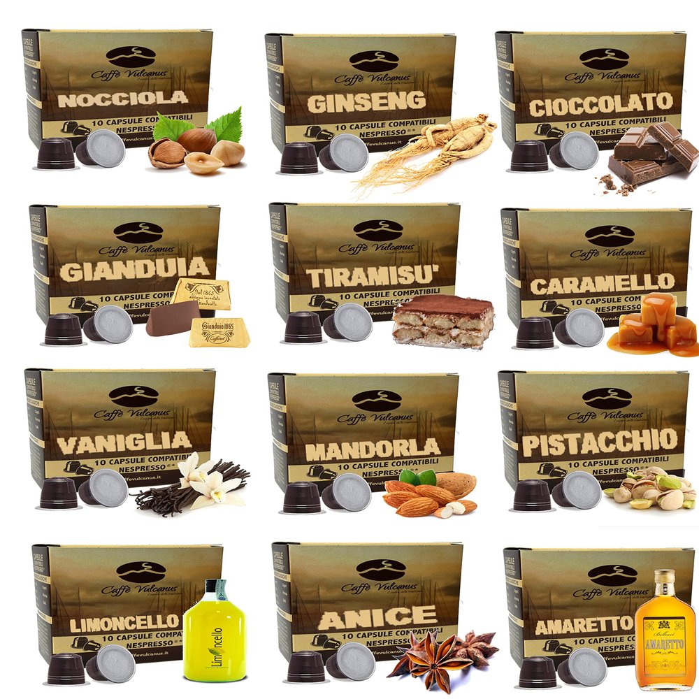 Caff Vulcanus - 120 Capsules Compatible with Nespresso Home Coffee Machines - 12-Flavor Tasting Pack