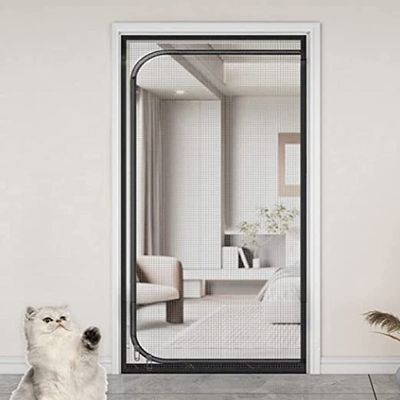 Cat Fly Screen Door, Straight Zipper Mesh Curtain, 100 x 220 cm, Black