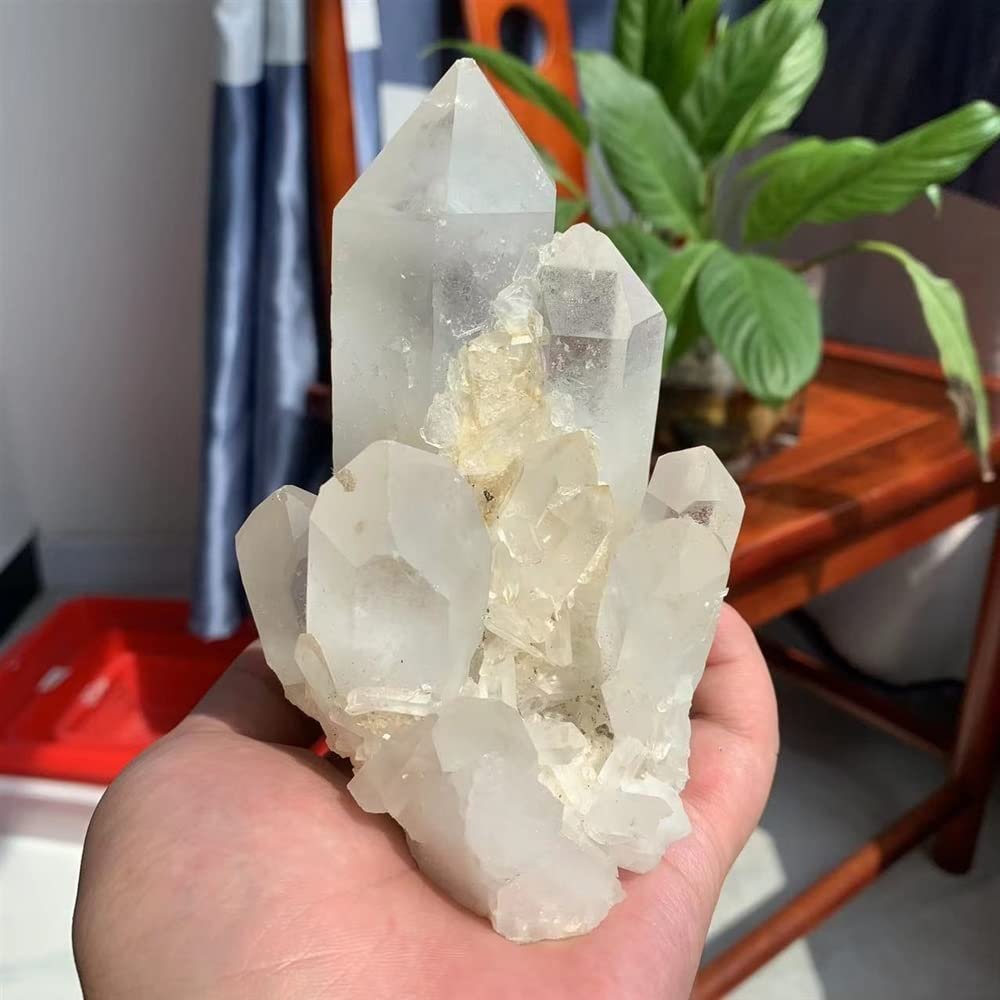 WGPHD Natural Transparent White Crystal Cluster Specimen for Home Meditation, Spiritual Energy Healing, Home Decor and Gifting (Size: 100–150 g)
