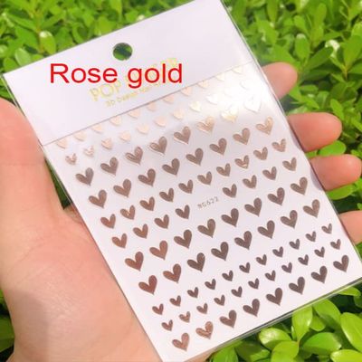 Nail Art Decals Black White Red Sweet Hearts Shapes Back Glue Nail Stickers, Wg622Rosgold