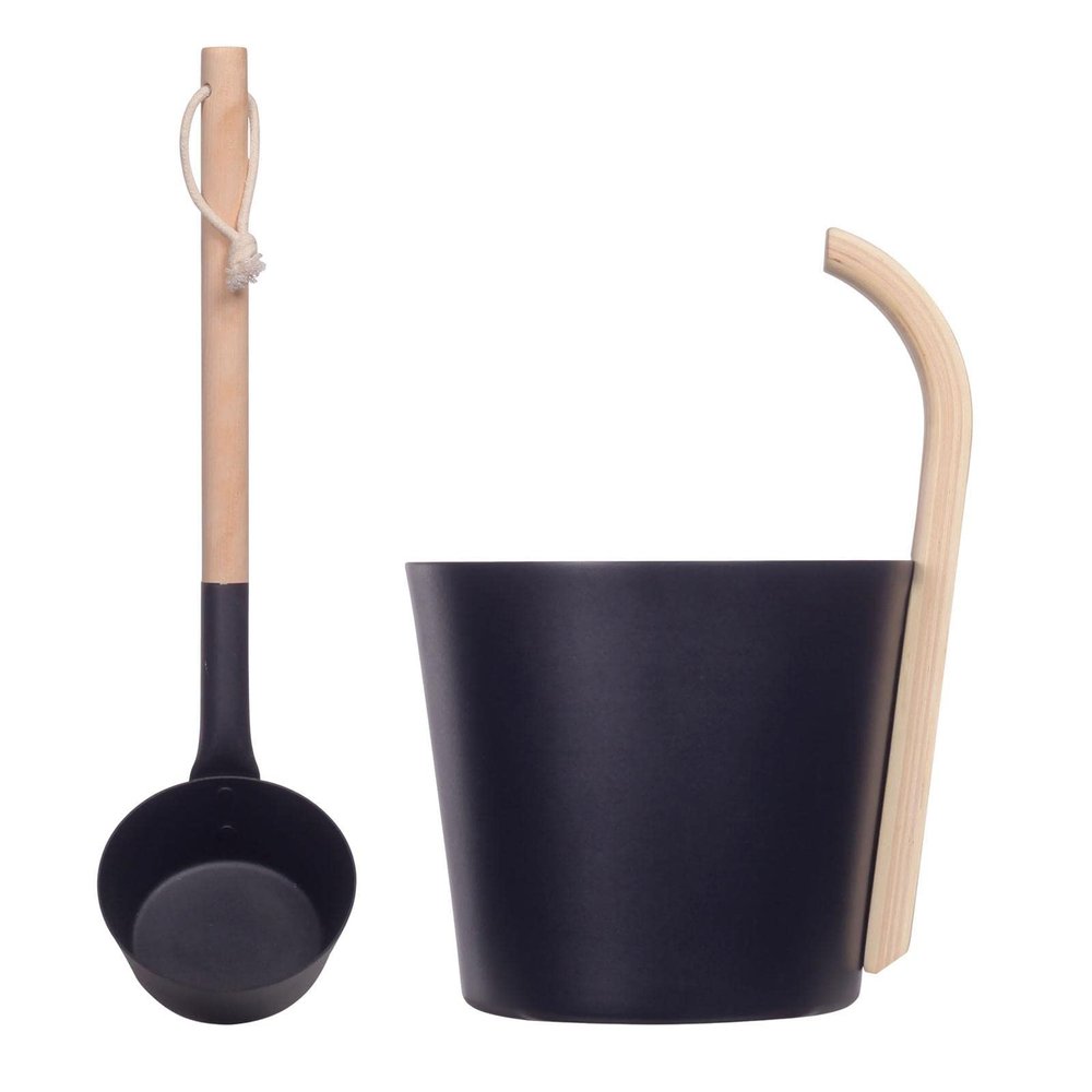 Jomewory 7 L Sauna Bucket and Ladle Set, Black Aluminum