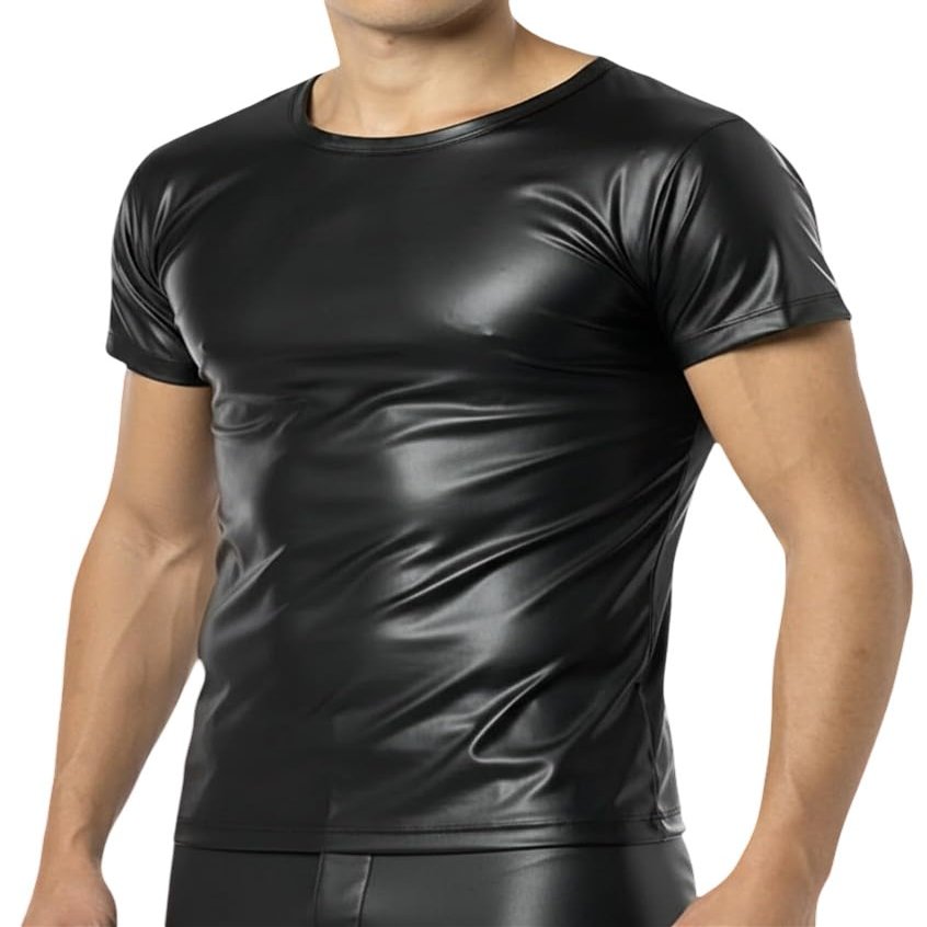 Manview Black Latex-Like Men's Short-Sleeve Top