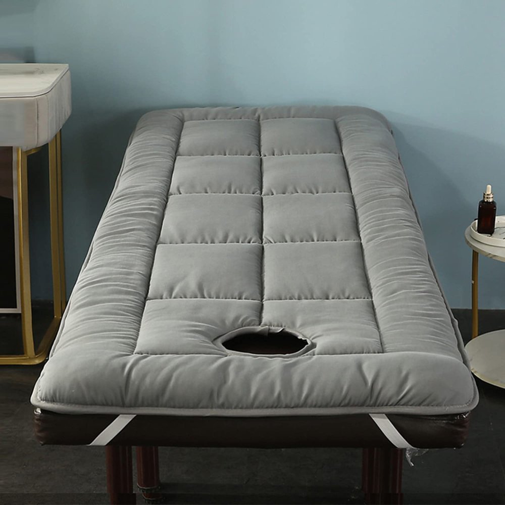 LXJDDLD Spa Bed Cushion Topper, Lash Bed Topper Cover for Massage Tables with Four Corner Straps and Facial Breathing Hole, Mattress Pad for Square, Round, or Trapezoidal Head (Bed Not Included), Gray, 70 x 185 cm