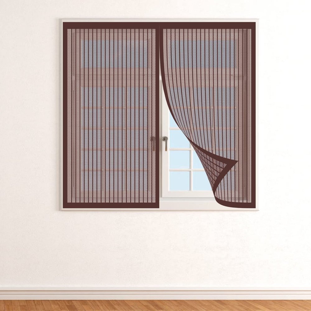 Magnetic Window Insect Screen 75 x 165 cm, Washable Mesh, Brown